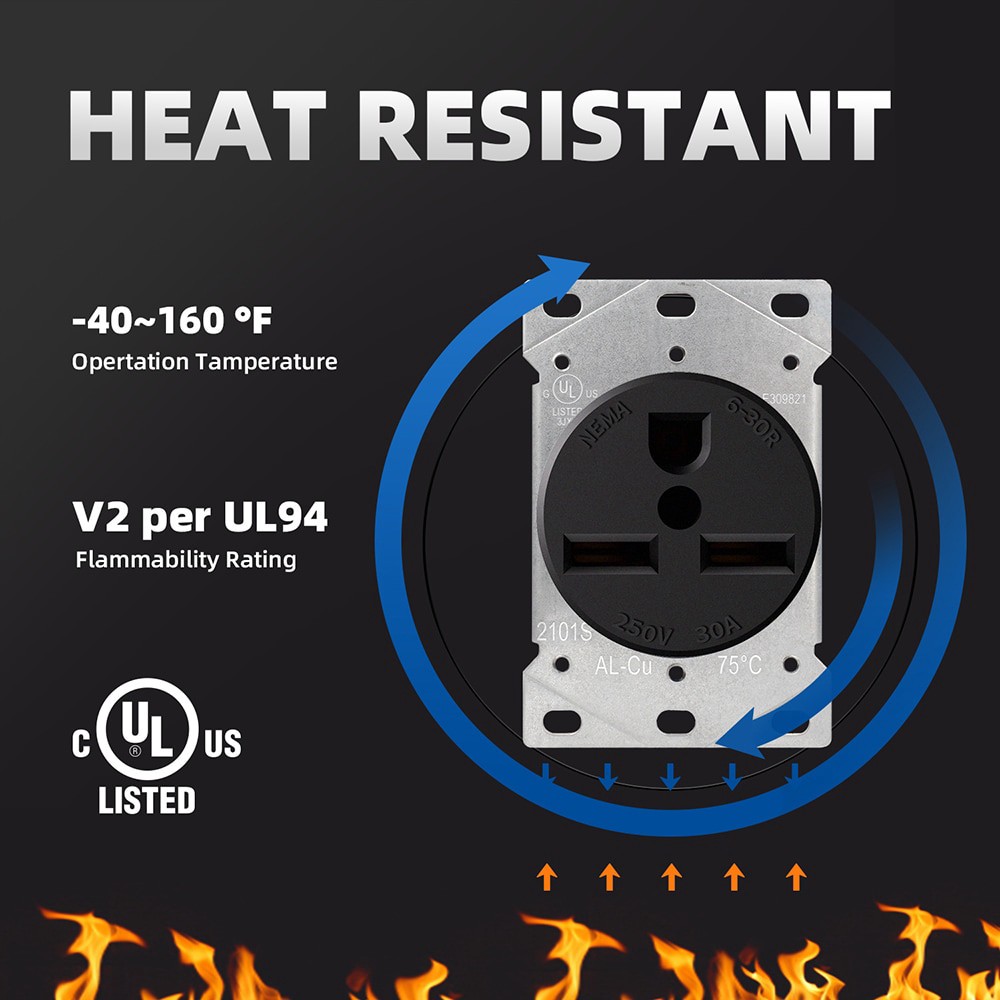 slide 4 of 6, Utilitech 30 -Amp 250-volt Industrial Round Dryer power outlet , Black, 1 ct