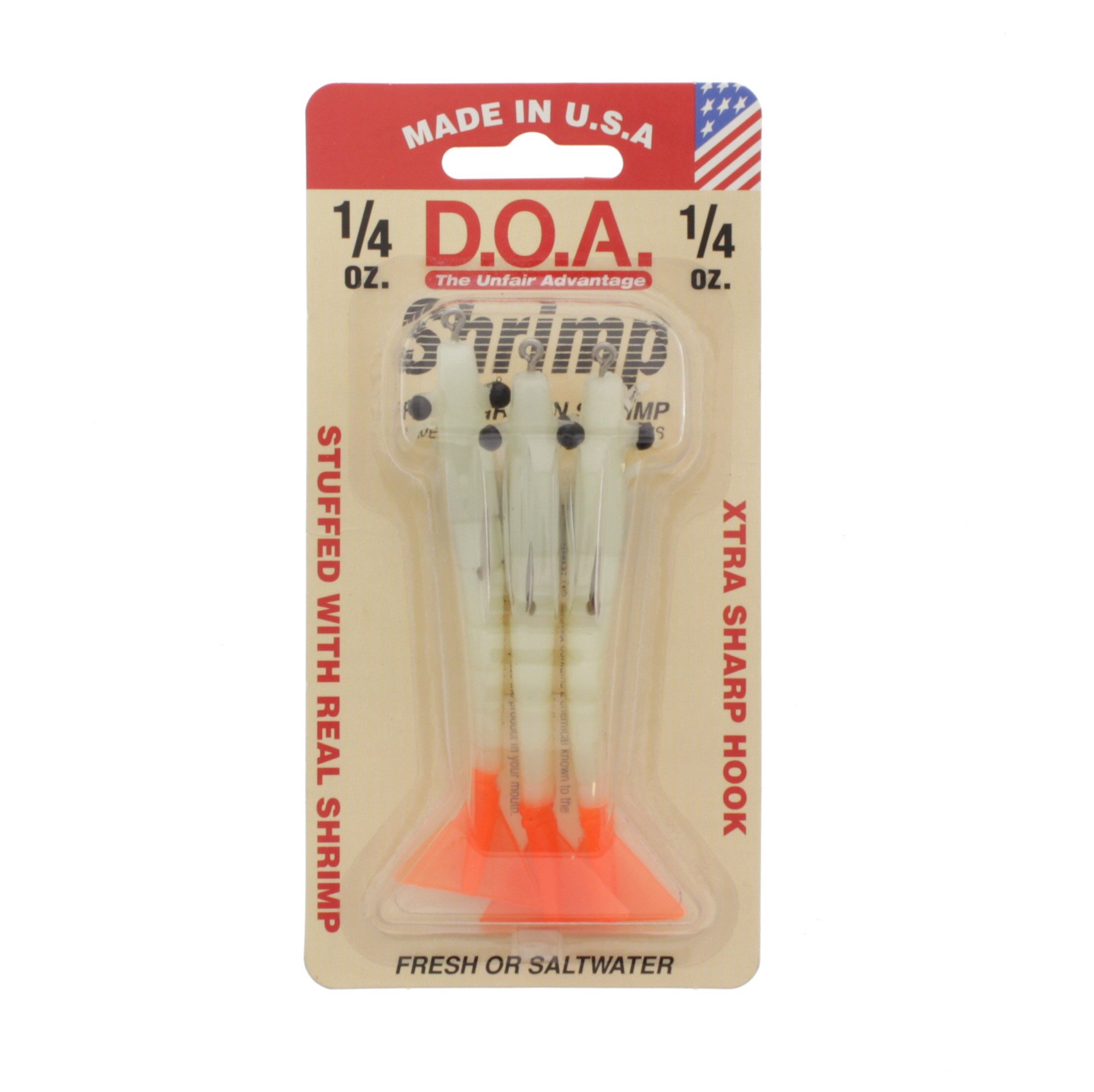 slide 1 of 1, D.O.A. Nite Glow/ Fire Tail 3 Inch Flavored Shrimp, 3 ct