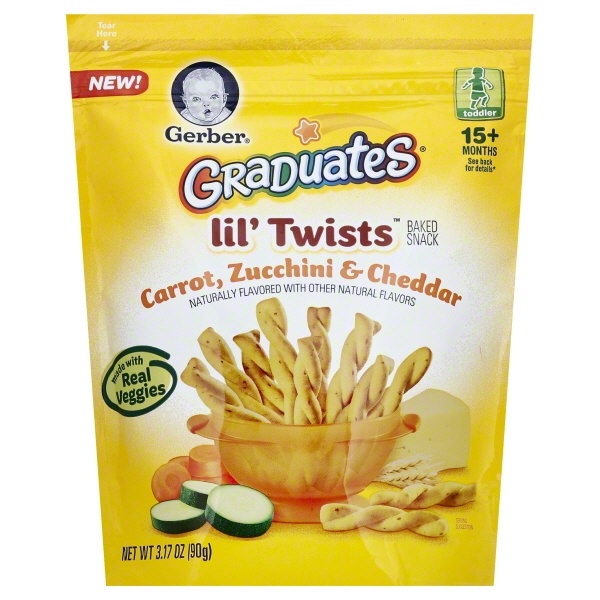 slide 1 of 1, Gerber Graduates Lil' Twists Baked Snacks, Carrot, Zucchini and Cheddar, 3.17 oz (Pack of 4), 4 ct; 3.17 oz