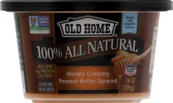 Old Home 100% All Natural Honey Creamy Peanut Butter Spread 14 oz