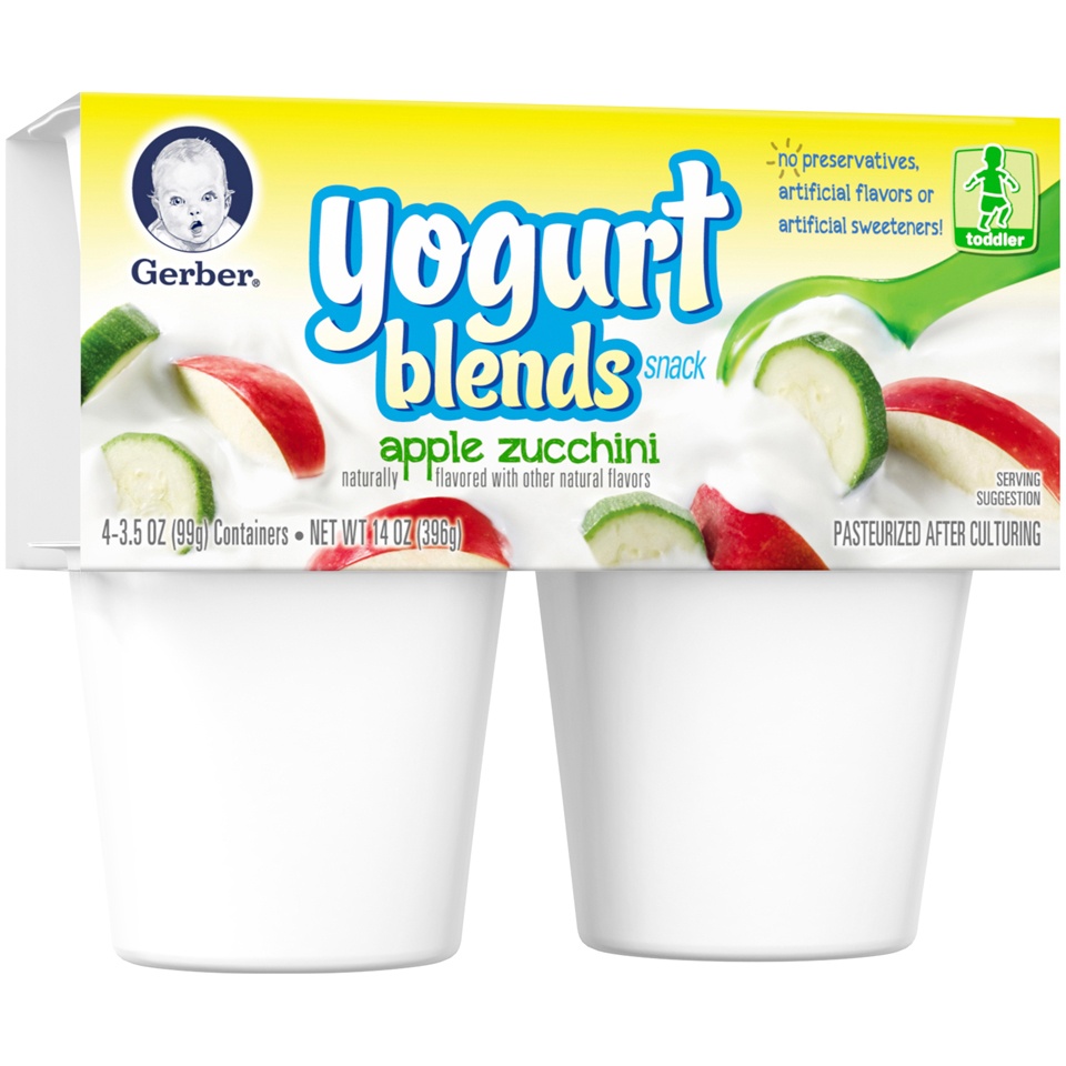 slide 1 of 1, Gerber Yogurt Blends Snack Apple Zucchini Yogurt, 4 ct; 3.5 oz