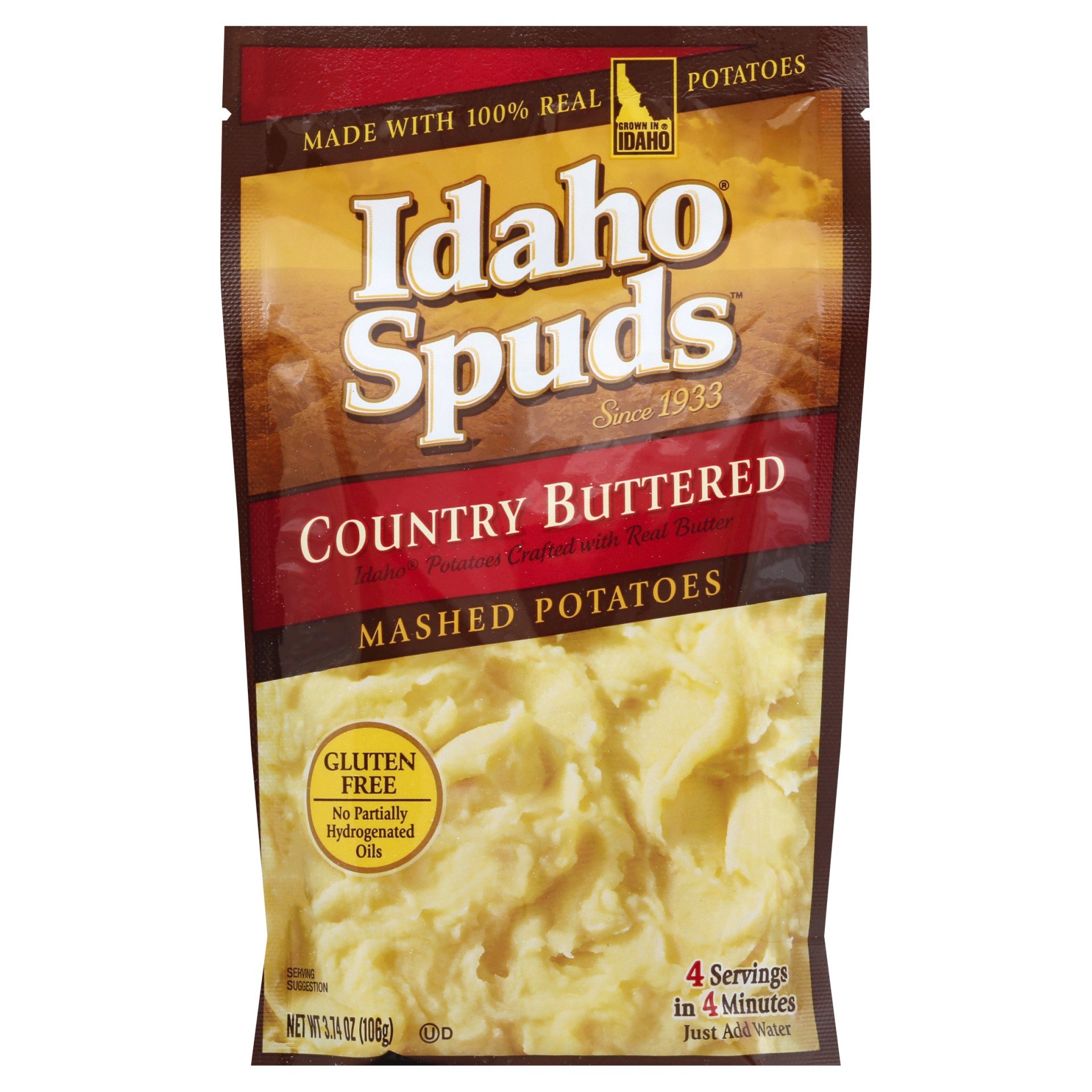 slide 1 of 1, Idaho Spuds Mashed Potatoes Country Buttered, 3.74 oz