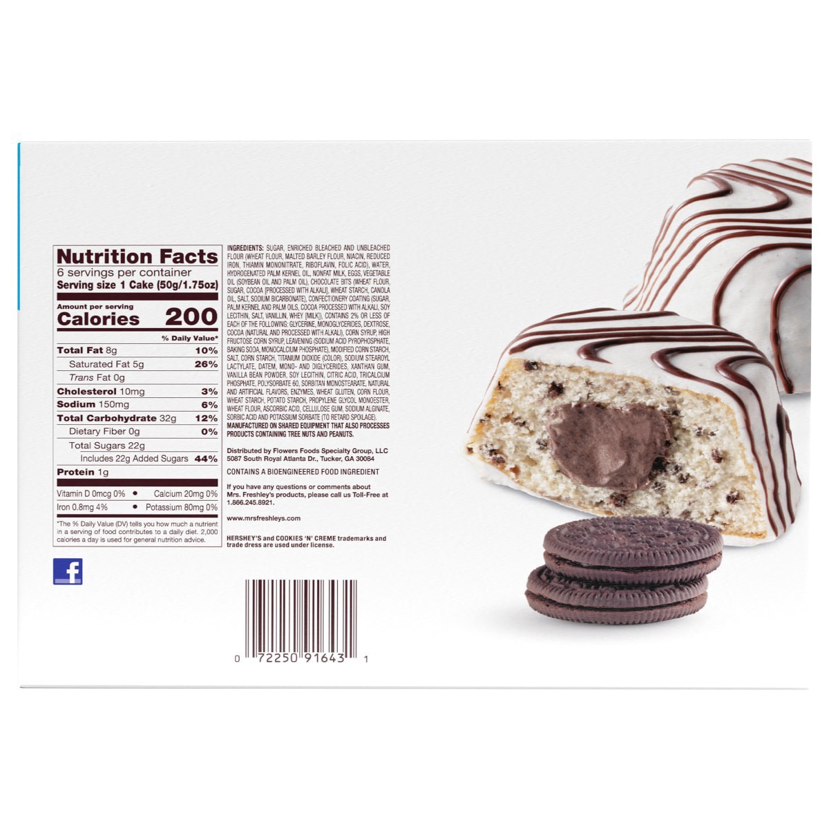 slide 5 of 5, Mrs. Freshley's Deluxe HERSHEY'S COOKIES 'N' CREME Cakes, 6 Count, 6 Individually Wrapped Cakes, 6 ct; 10.5 oz