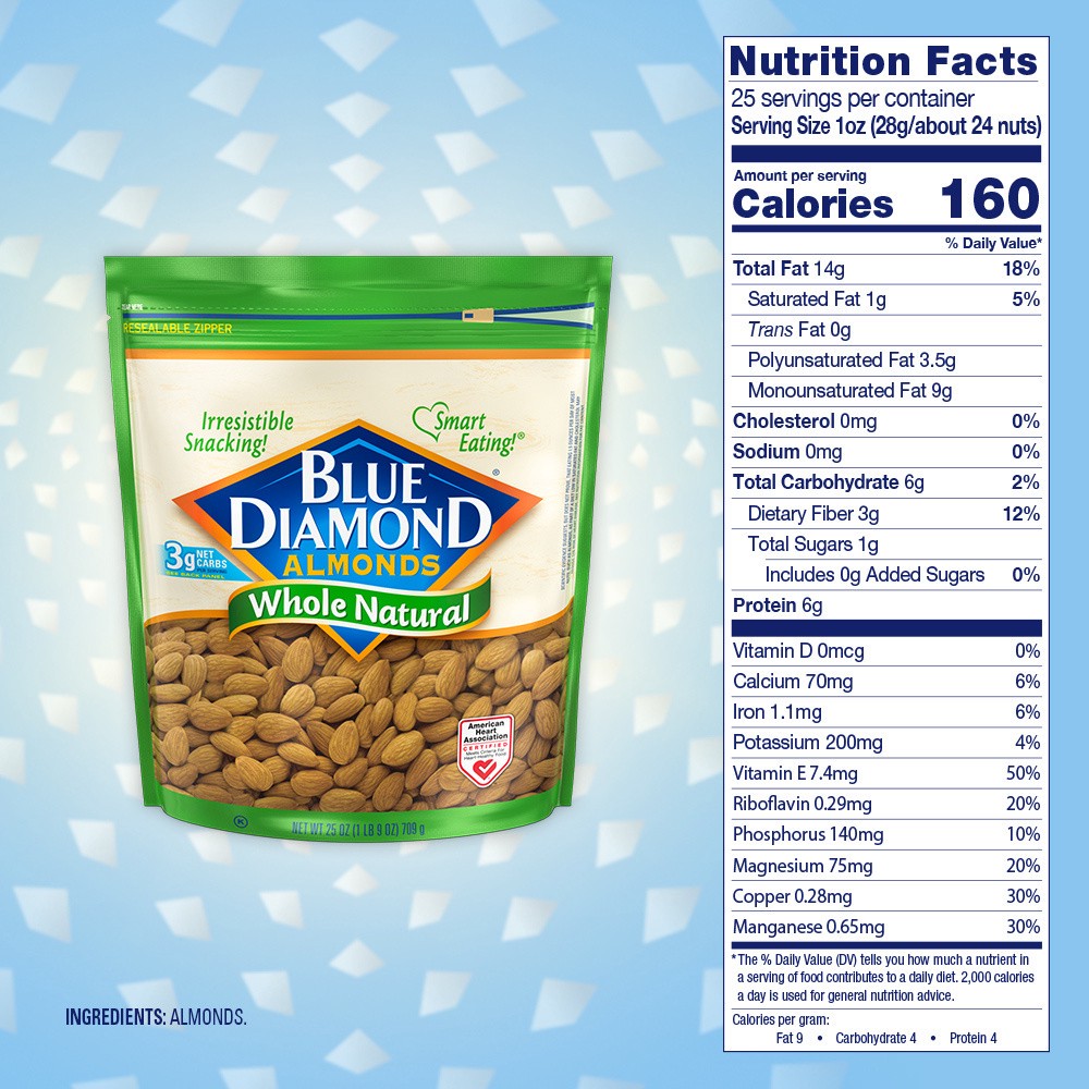 slide 2 of 2, Blue Diamond Whole Natural Almonds 25 oz, 25 oz