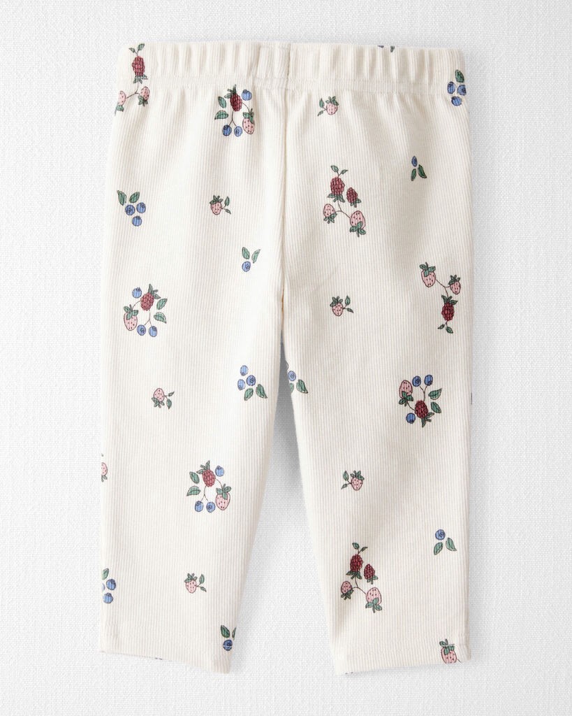 slide 2 of 4, Littleplanet Baby Girl Organic Cotton Ribbed Knit Pants in Berry Blossom Print Berry Blossom 24M, 1 ct