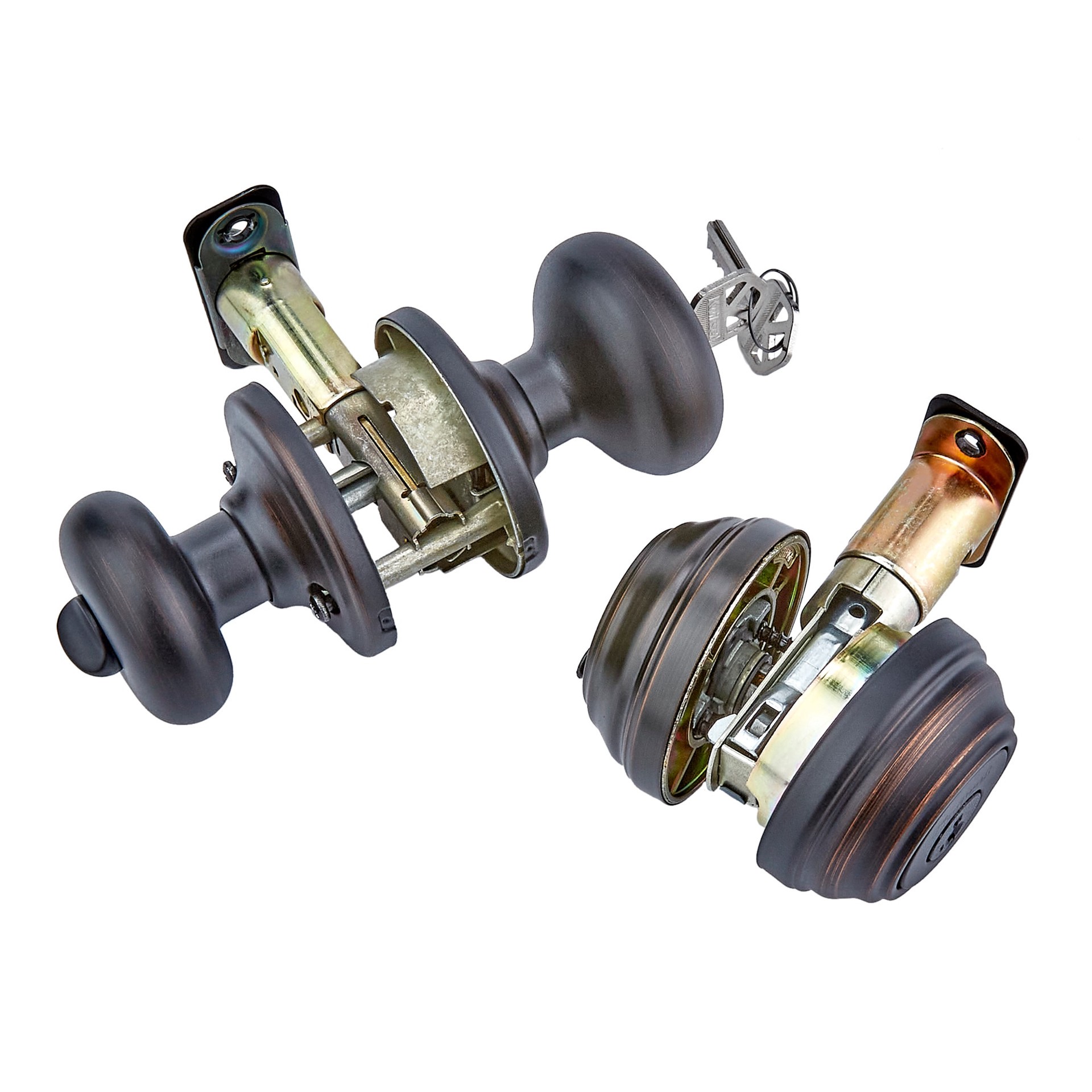 slide 3 of 6, Kwikset Signature Series Juno Venetian Bronze Exterior Double-Cylinder Deadbolt and Keyed Entry Door Knob Combo Pack ft. SmartKey Security, 1 ct