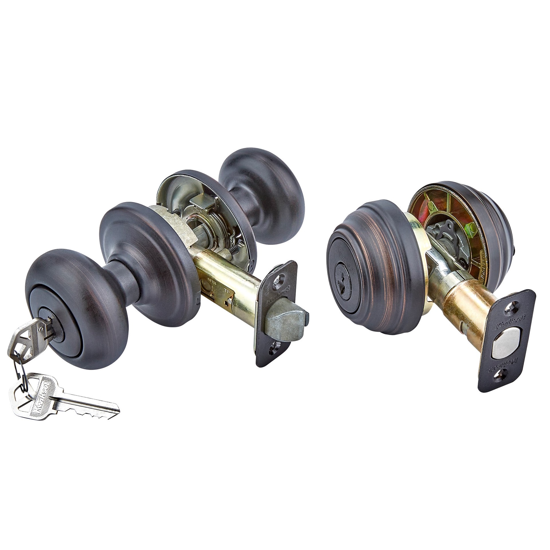 slide 4 of 6, Kwikset Signature Series Juno Venetian Bronze Exterior Double-Cylinder Deadbolt and Keyed Entry Door Knob Combo Pack ft. SmartKey Security, 1 ct