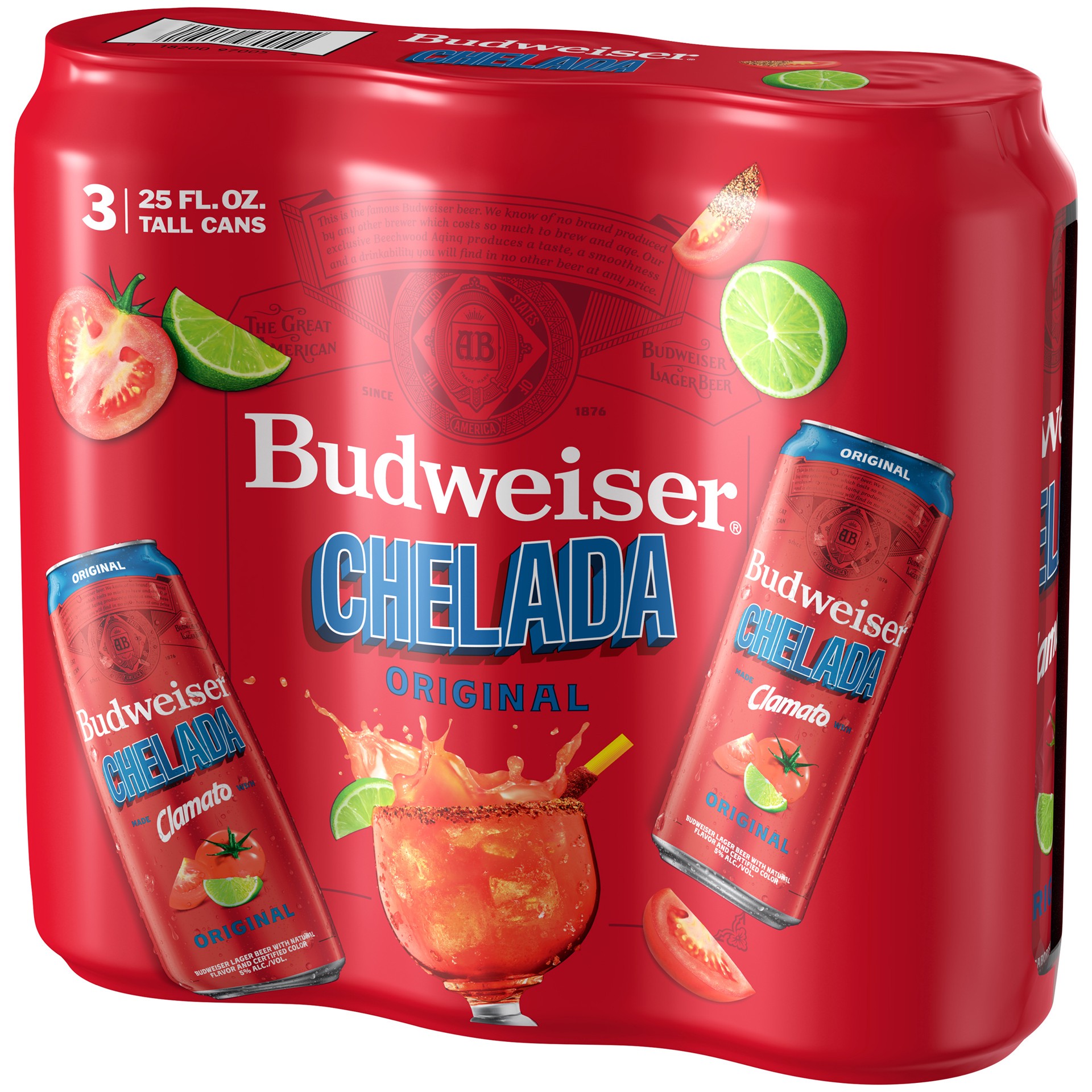 slide 2 of 3, Budweiser Clamato Chelada Original Beer, 3 Pack 25 fl. oz. Cans, 3 ct