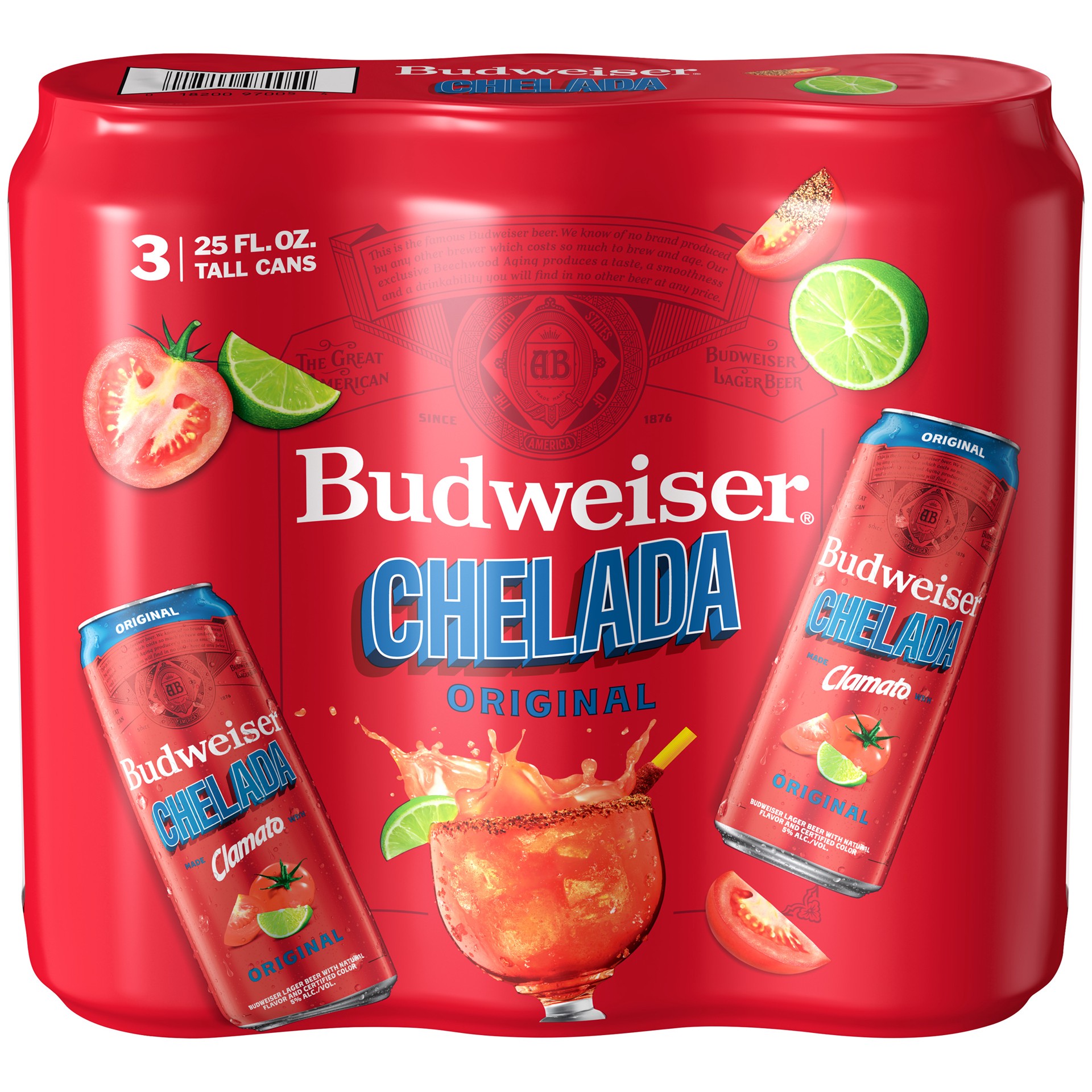 slide 3 of 3, Budweiser Clamato Chelada Original Beer, 3 Pack 25 fl. oz. Cans, 3 ct