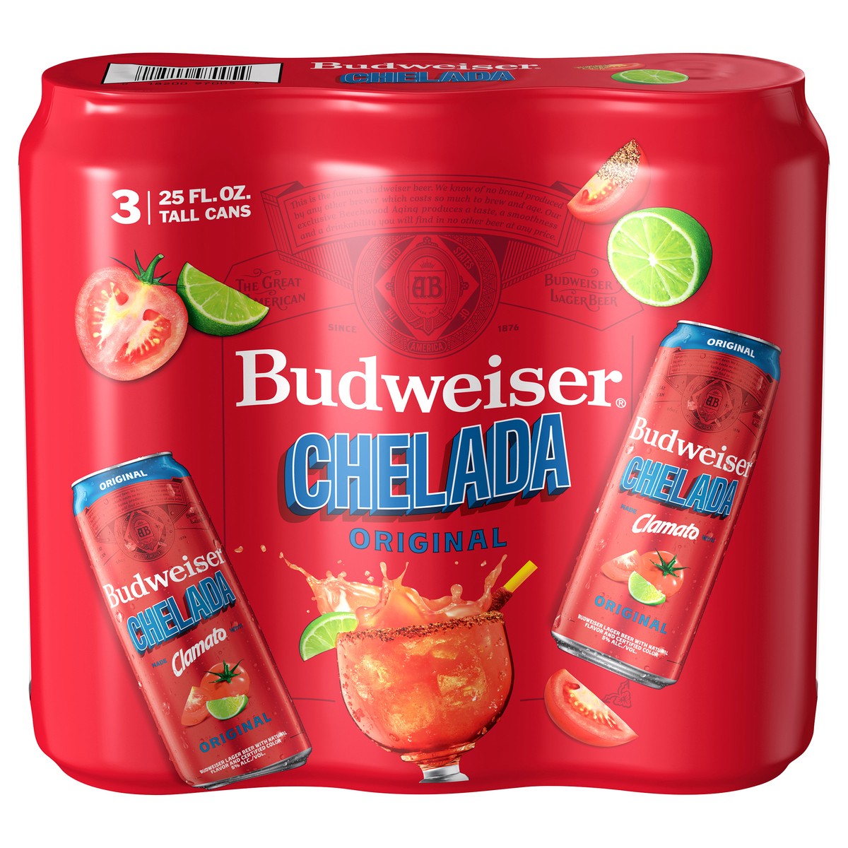 slide 1 of 3, Budweiser Clamato Chelada Original Beer, 3 Pack 25 fl. oz. Cans, 3 ct