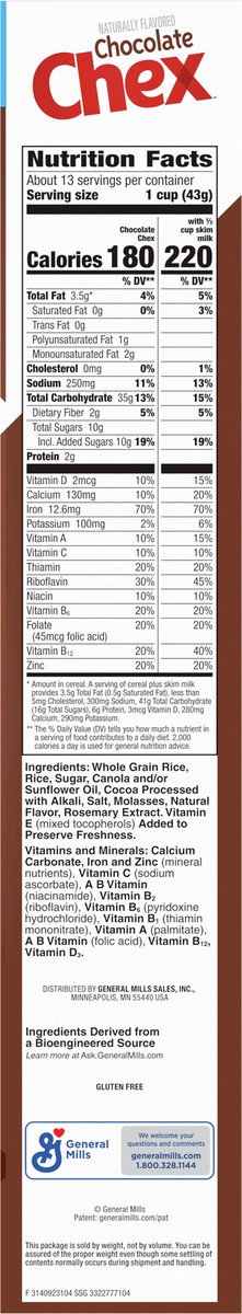 slide 6 of 9, Chex Chocolate Chex Cereal, Gluten Free, 20.3 oz