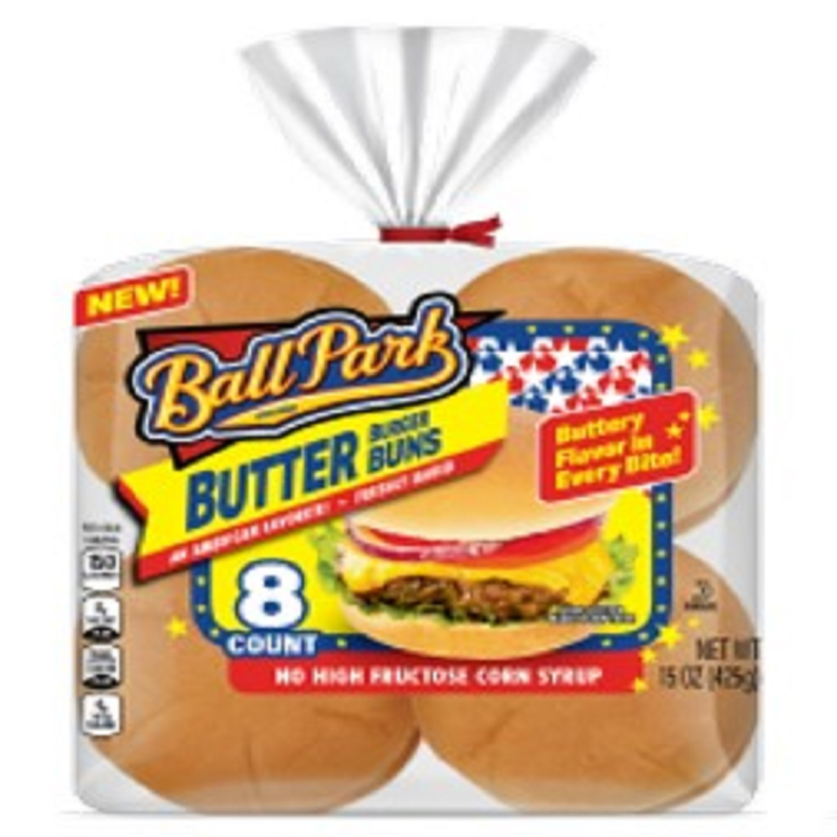 slide 1 of 1, Ball Park Butter Hamburger Buns, 8 count, Hamburger Buns, 16 oz Bag, 8 ct