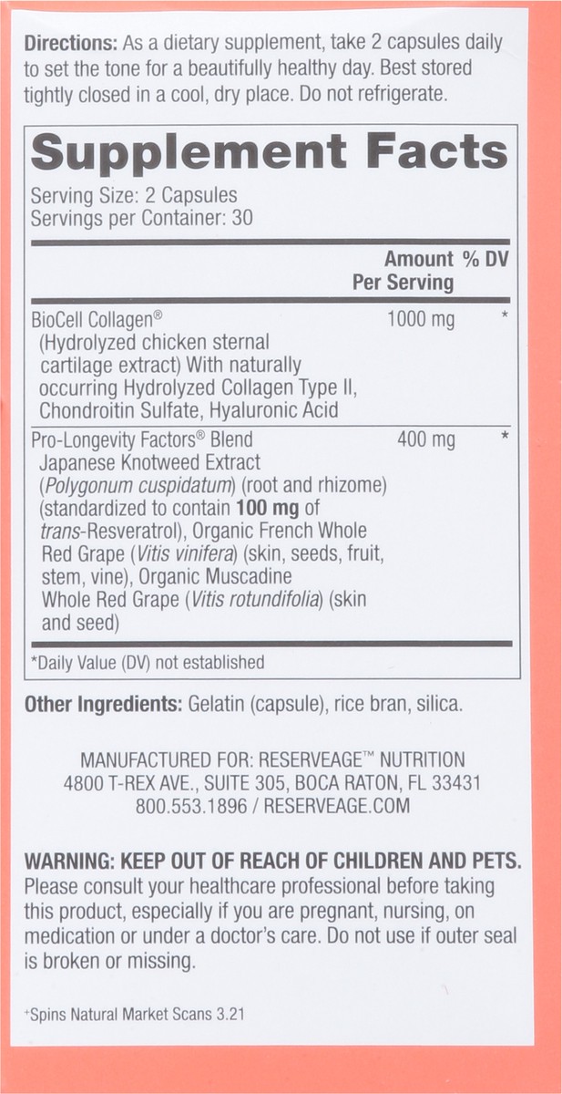 slide 5 of 15, Reserveage Collagen Booster with Hyaluronic Acid & Resveratrol 60 Capsules, 60 ct