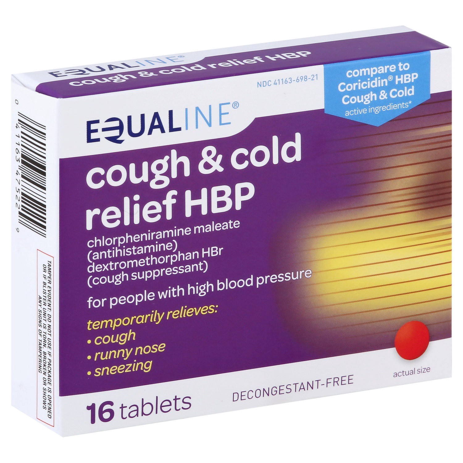 slide 1 of 1, Equaline Cough & Cold Relief, HBP, Tablets, 16 Each, 16 ct