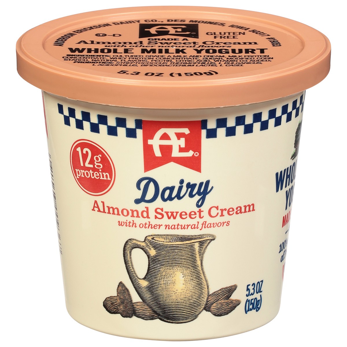 slide 1 of 9, AE Dairy Whole Milk Almond Sweet Cream Yogurt 5.3 oz, 5.3 oz