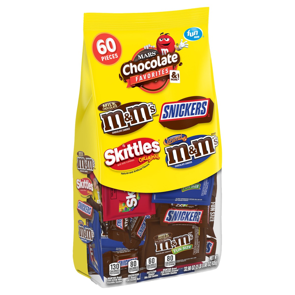 slide 3 of 12, Mixed M&M'S, SNICKERS & SKITTLES Variety Pack Fun Size Chocolate & Fruity Candy Assortment, 60 Pieces Bag, 32.98 oz