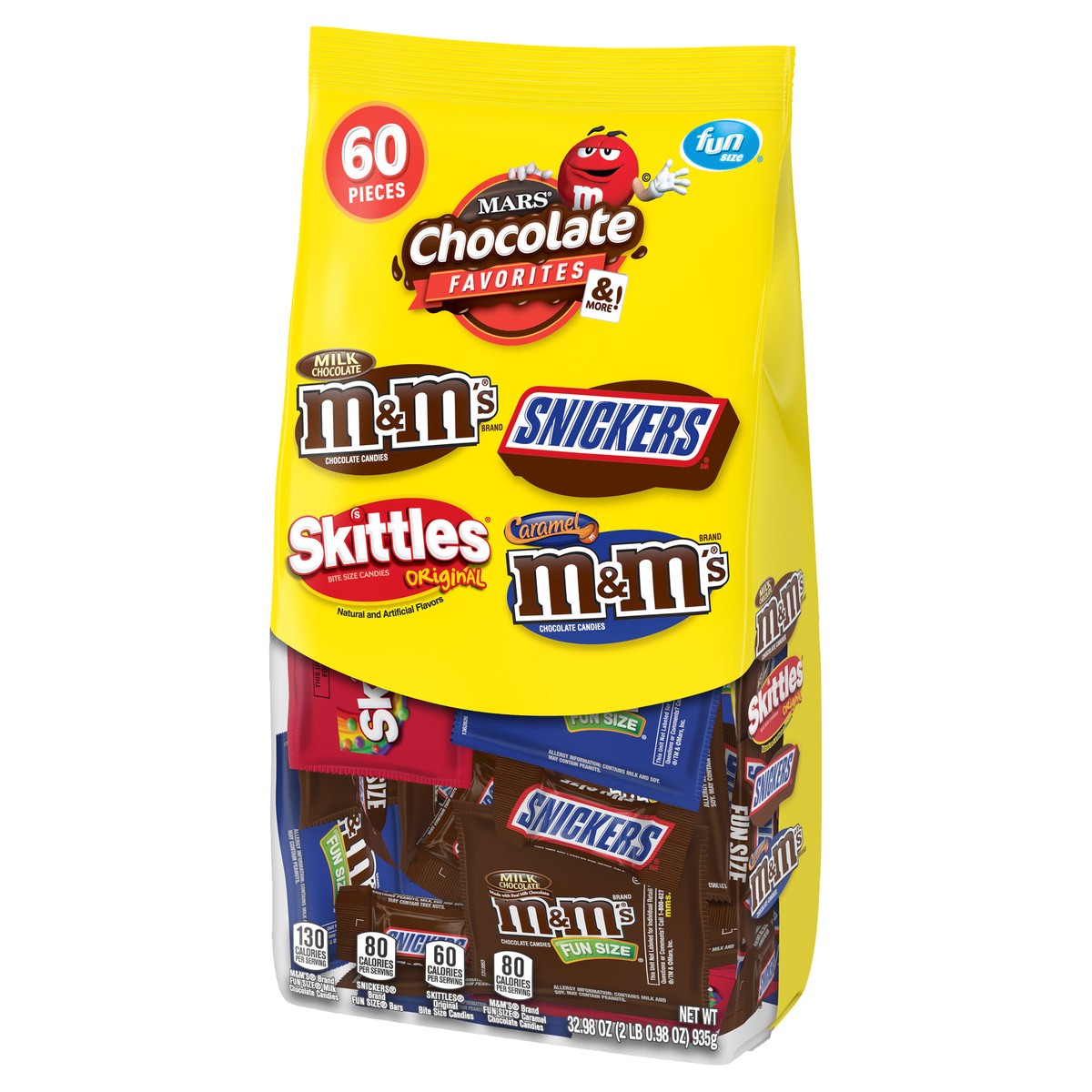 slide 10 of 12, Mixed M&M'S, SNICKERS & SKITTLES Variety Pack Fun Size Chocolate & Fruity Candy Assortment, 60 Pieces Bag, 32.98 oz