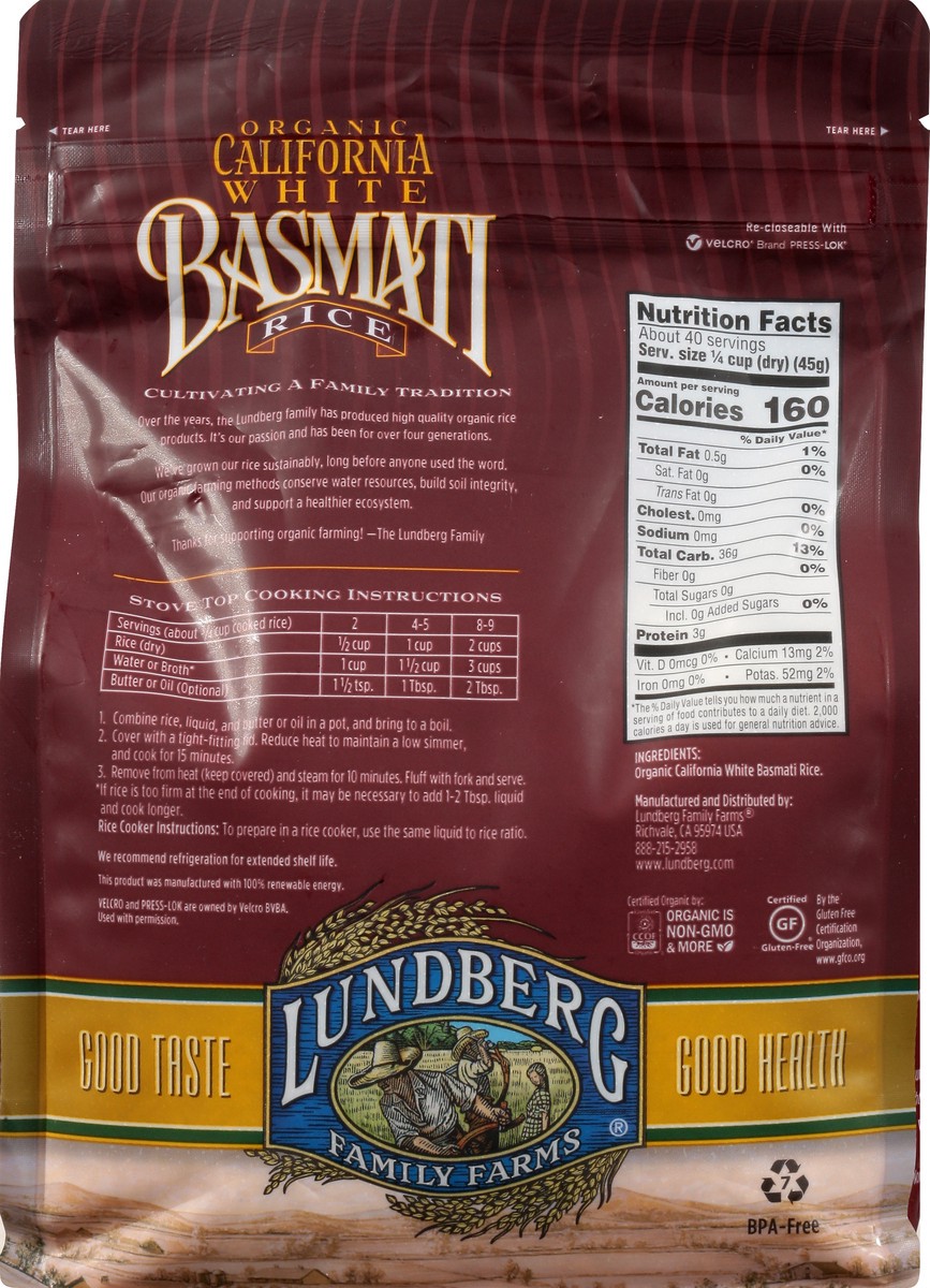 slide 5 of 13, Lundberg Family Farms White California Organic Basmati Rice 4 lb, 4 lb