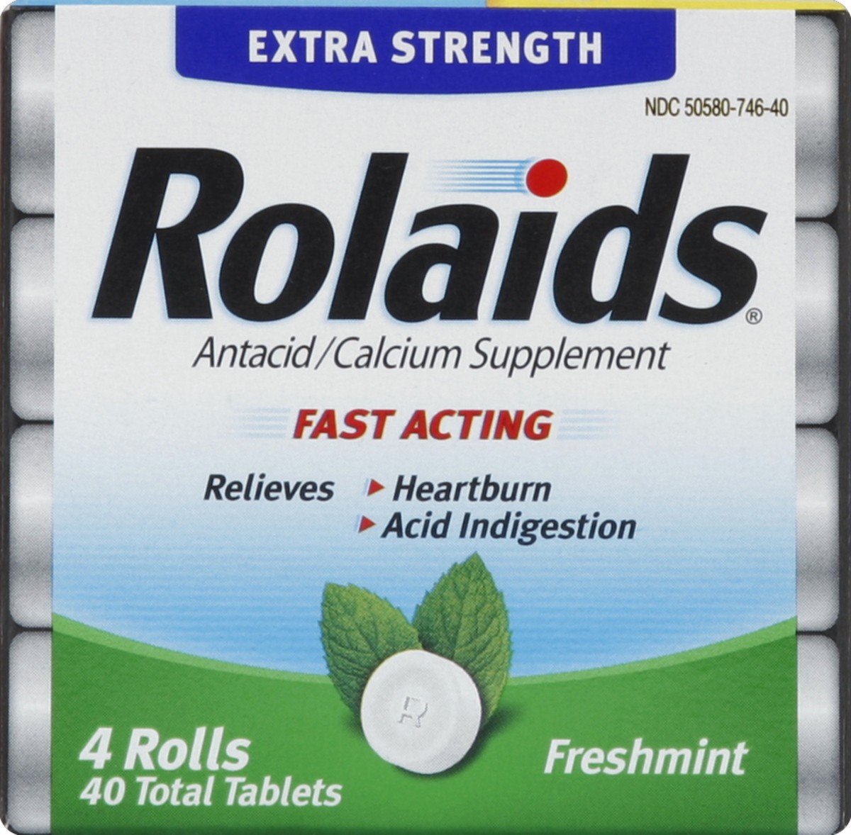 slide 4 of 4, Rolaids Extra Strength Antacid/Calcium Supplement Tablets Freshmint, 40 ct