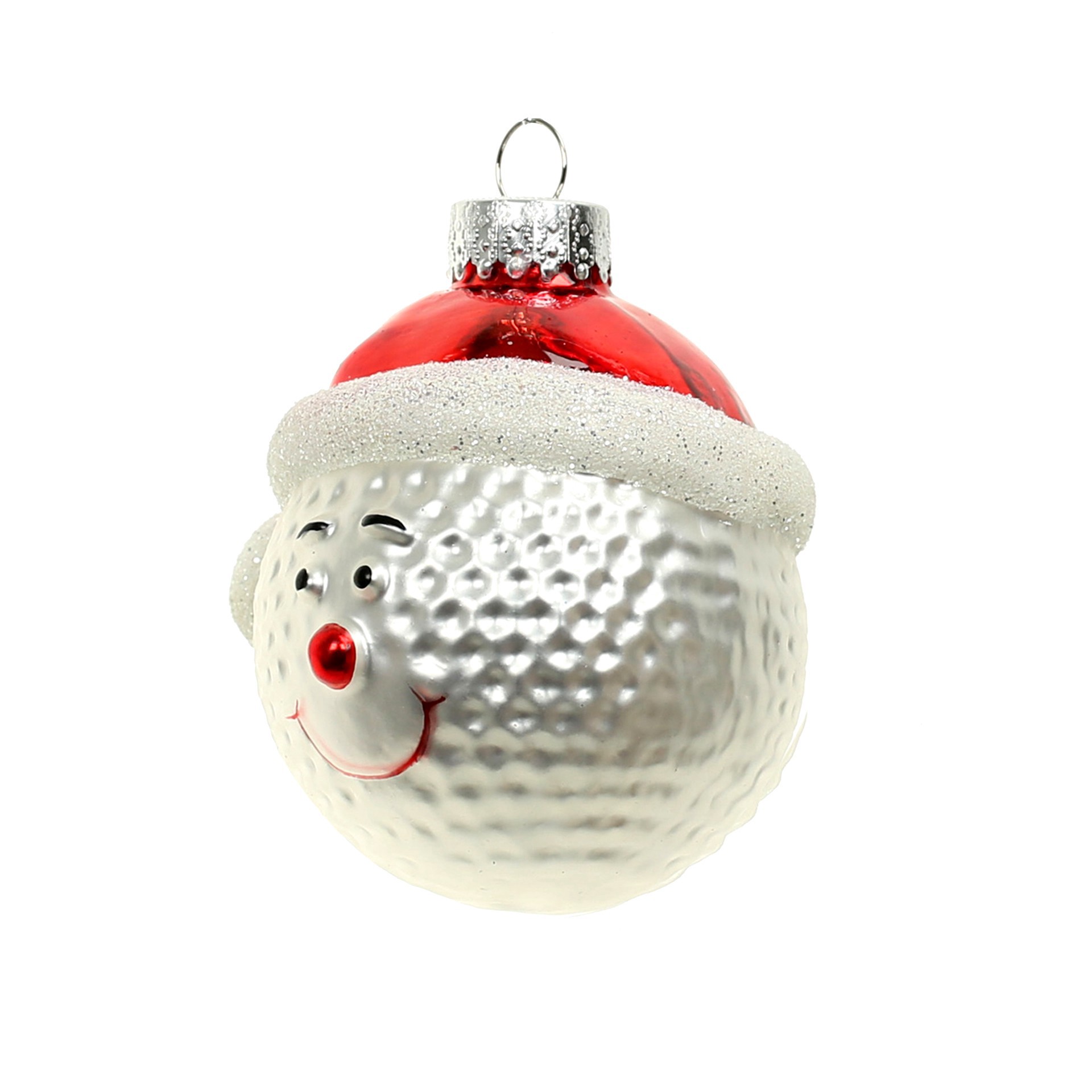slide 2 of 3, 3" White Golf Ball In Santa Hat Glass Ornament By Ashland, 2.77 in x 2.4 in x 3 in