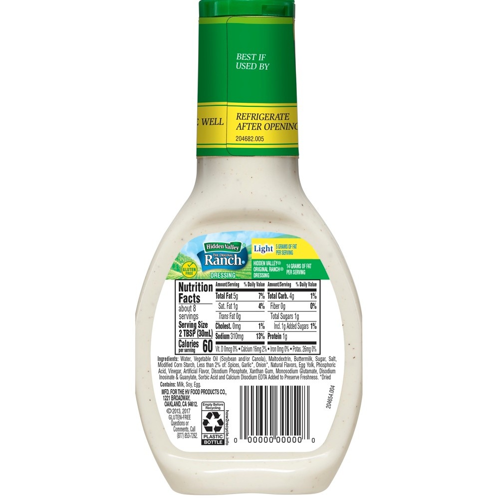 slide 3 of 6, Hidden Valley Gluten Free Original Ranch Light Salad Dressing, 8 fl oz