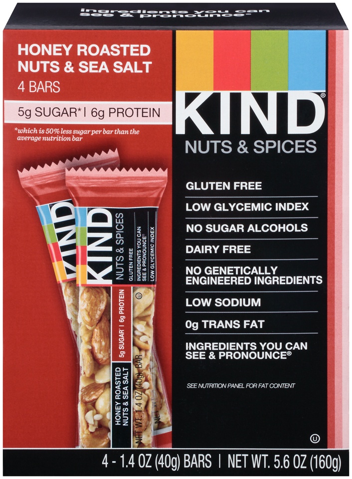 slide 1 of 1, KIND Honey Roasted Nut And Sea Salt Nutrition Bar, 4 ct