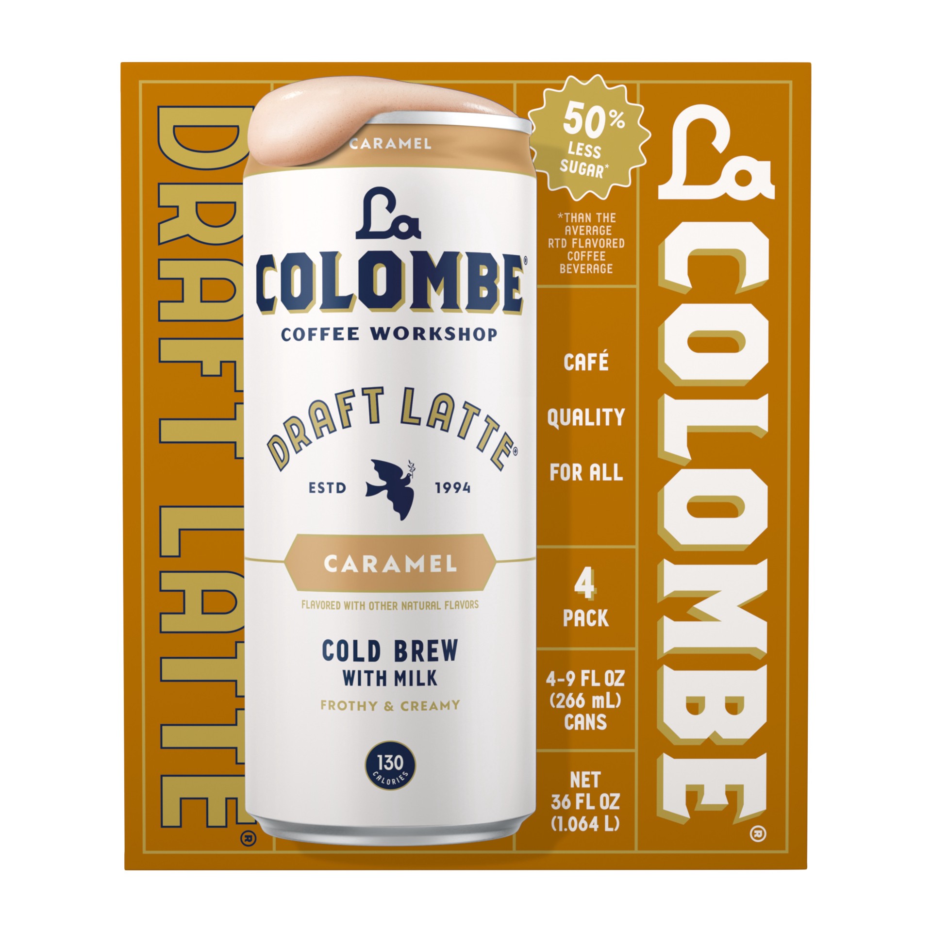 slide 4 of 9, La Colombe Coffee, Caramel Latte, 9 fl oz Cans, 4 Pack, 4 ct