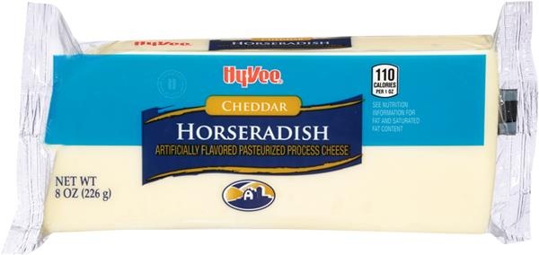 slide 1 of 1, Hy-vee Horseradish Cheddar Pasteurized Process Cheese, 8 oz