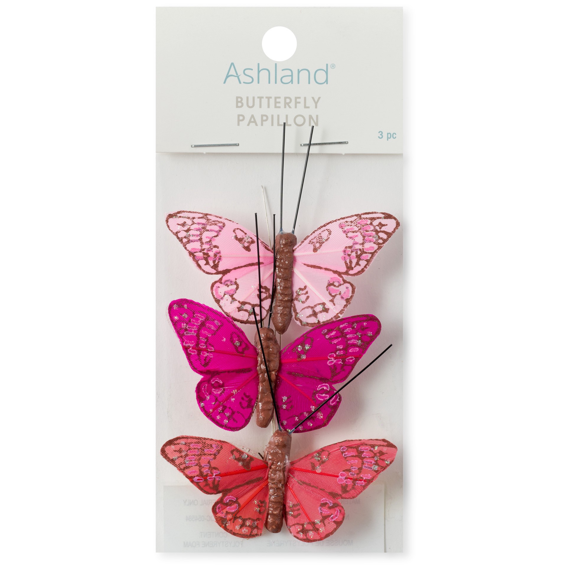 slide 2 of 2, Mini Pink Feather Butterflies, 3ct. By Ashland, 3 ct