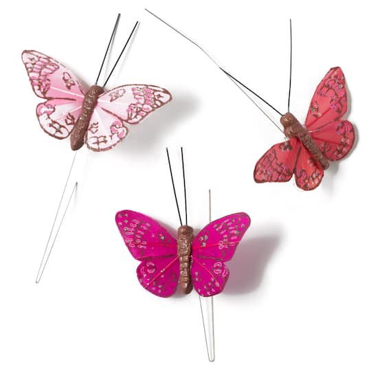 slide 1 of 2, Mini Pink Feather Butterflies, 3ct. By Ashland, 3 ct