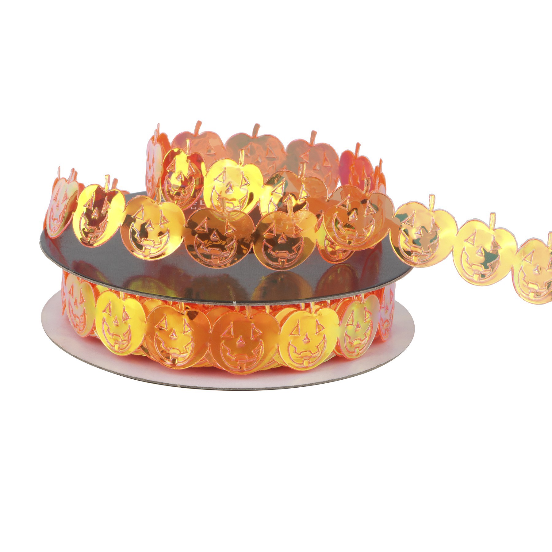 slide 3 of 3, 5/8" X 4yd. Orange Jack-O'-Lantern Shaped Ribbon By Celebrate It Halloween, 5/8 in x 4 yd