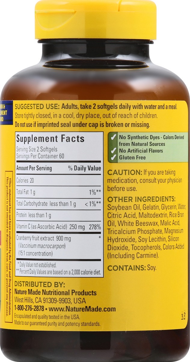 slide 3 of 12, Nature Made Cranberry with Vitamin C, Dietary Supplement for Immune and Antioxidant Support, 120 Softgels, 60 Day Supply, 120 ct