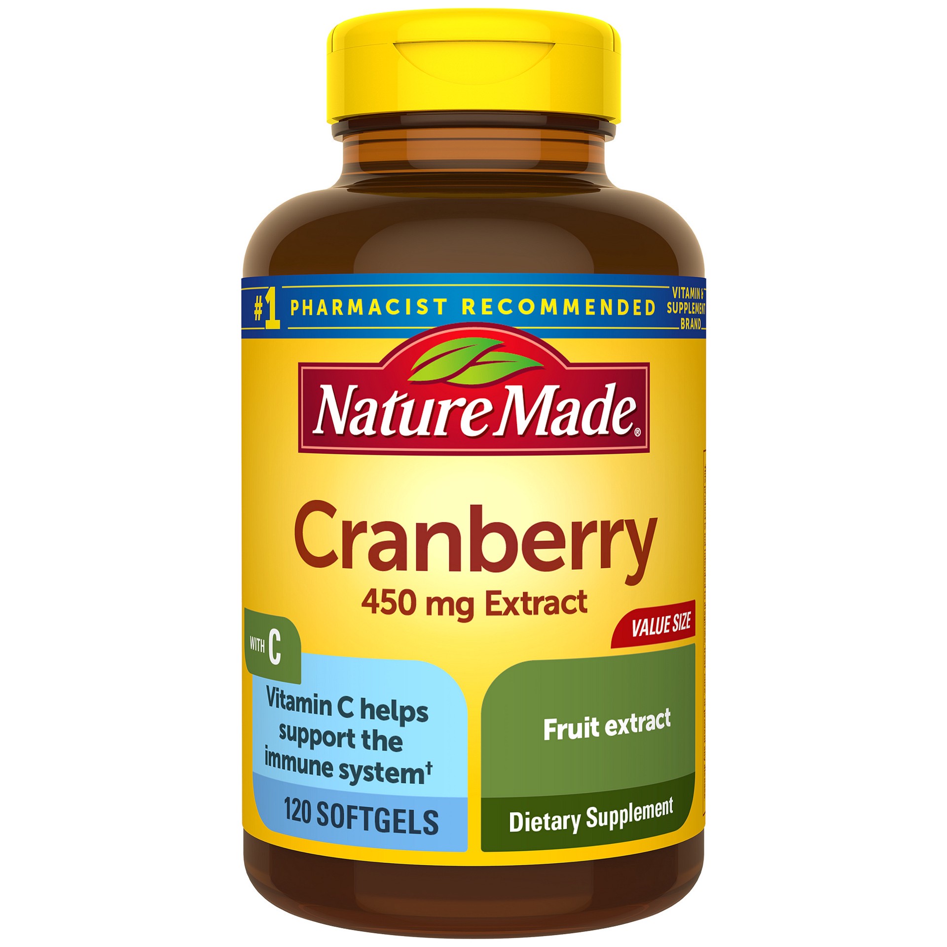 slide 1 of 12, Nature Made Cranberry with Vitamin C, Dietary Supplement for Immune and Antioxidant Support, 120 Softgels, 60 Day Supply, 120 ct