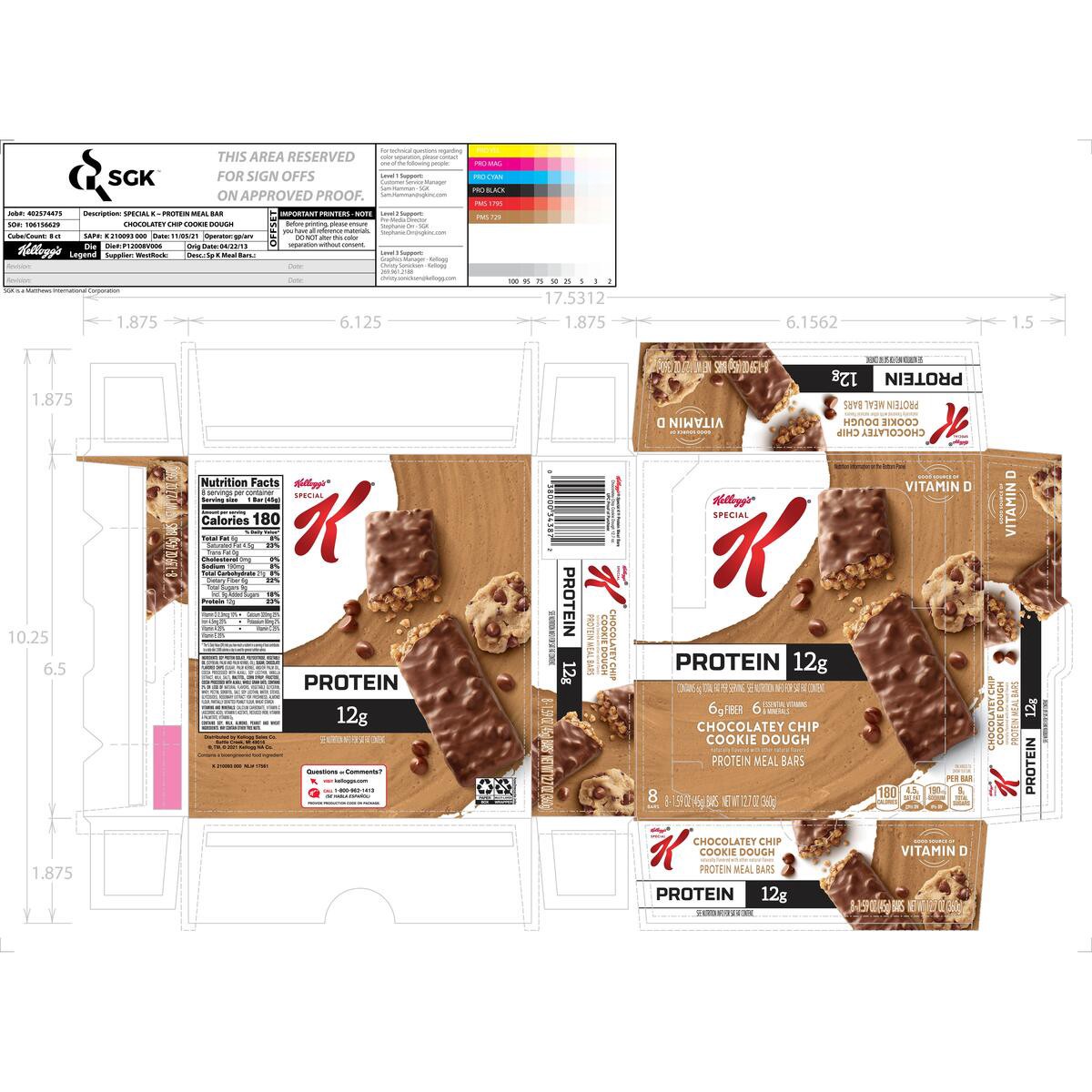 slide 10 of 14, Special K Kellogg's Special K Protein Meal Bars, Chocolatey Chip Cookie Dough, 12.7 oz, 8 Count, 12.7 oz