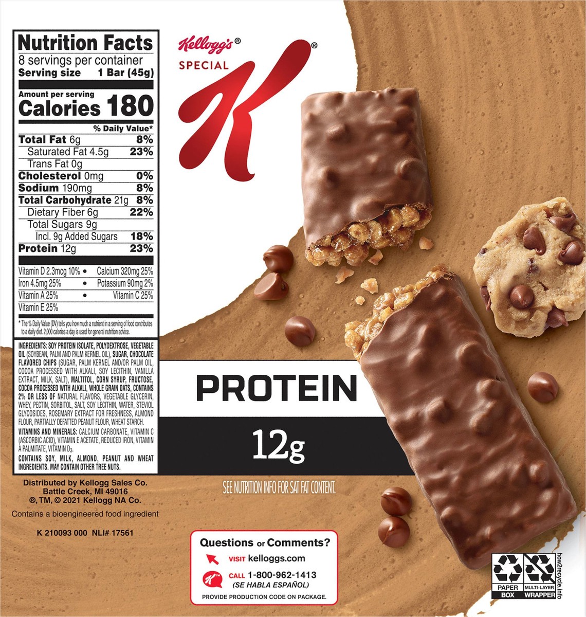 slide 2 of 14, Special K Kellogg's Special K Protein Meal Bars, Chocolatey Chip Cookie Dough, 12.7 oz, 8 Count, 12.7 oz