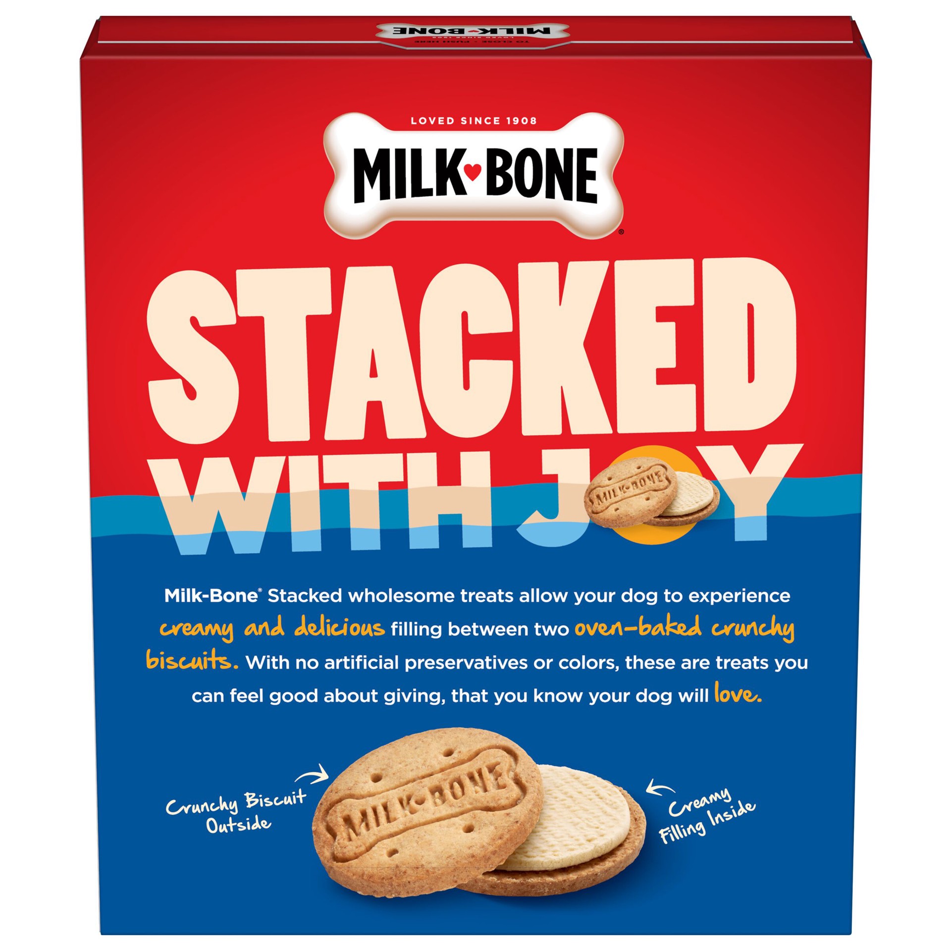 slide 4 of 8, Milk-Bone Stacked Dog Biscuits, Molasses & Peanut Butter Flavor, Naturally & Artificially Flavored, 10 oz, 10 oz