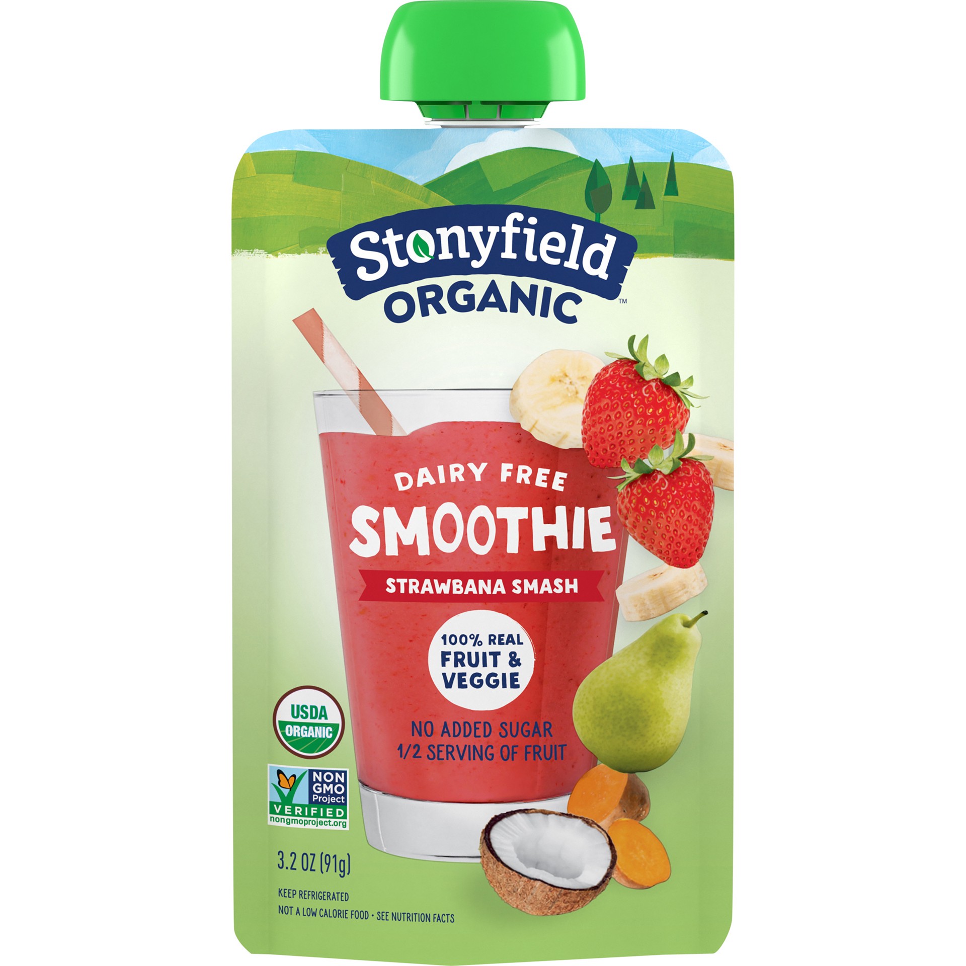 slide 1 of 2, Stonyfield Organic Dairy Free Smoothie, Strawbanana Smash, 3.2 oz