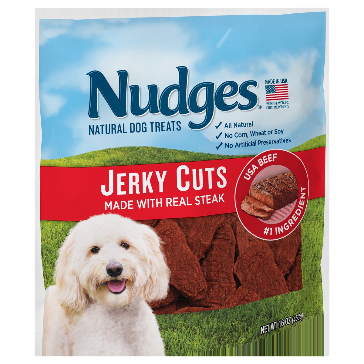 slide 2 of 6, Nudges Jerky Cuts Natural Steak Dog Treats 16 oz, 16 oz
