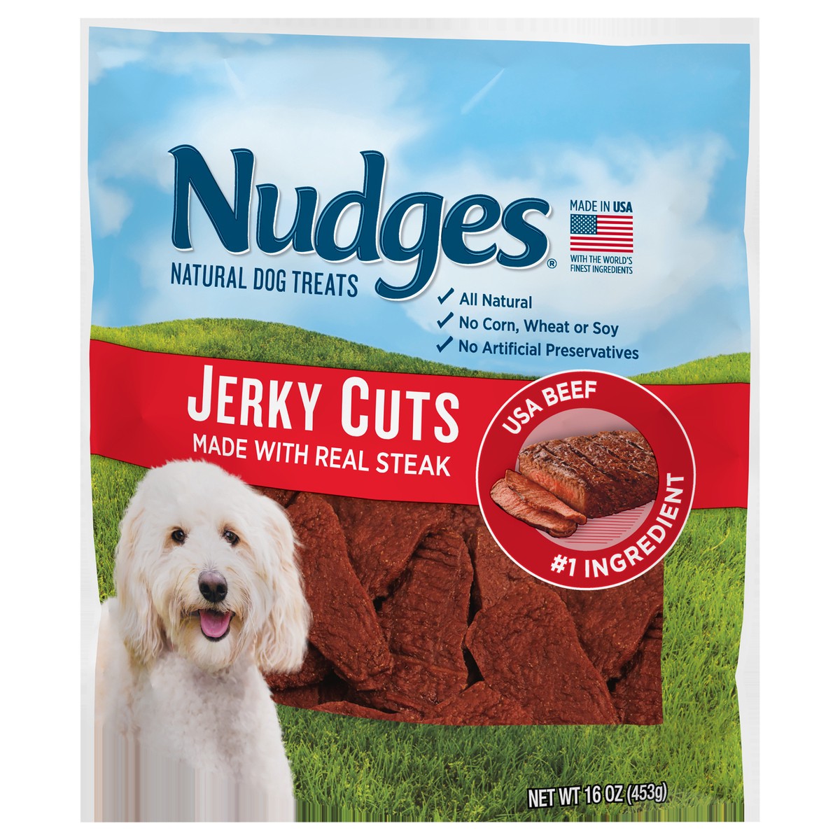 slide 3 of 6, Nudges Jerky Cuts Natural Steak Dog Treats 16 oz, 16 oz