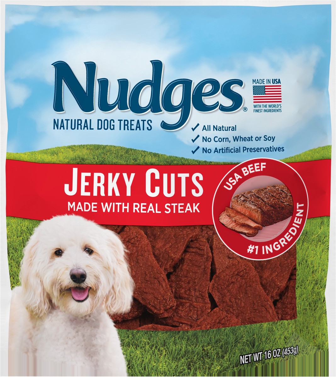 slide 1 of 6, Nudges Jerky Cuts Natural Steak Dog Treats 16 oz, 16 oz