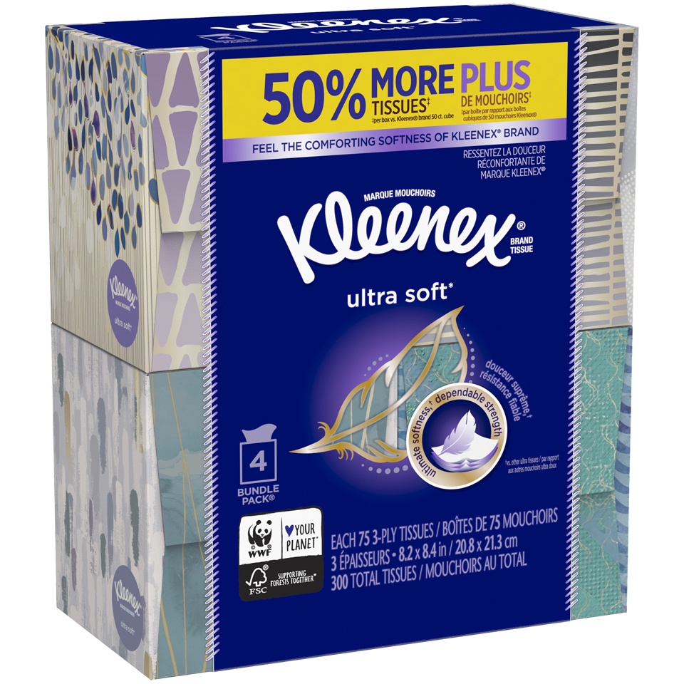 slide 2 of 3, Kleenex Ultra Soft Facial Tissue, 4 pk; 75 ct