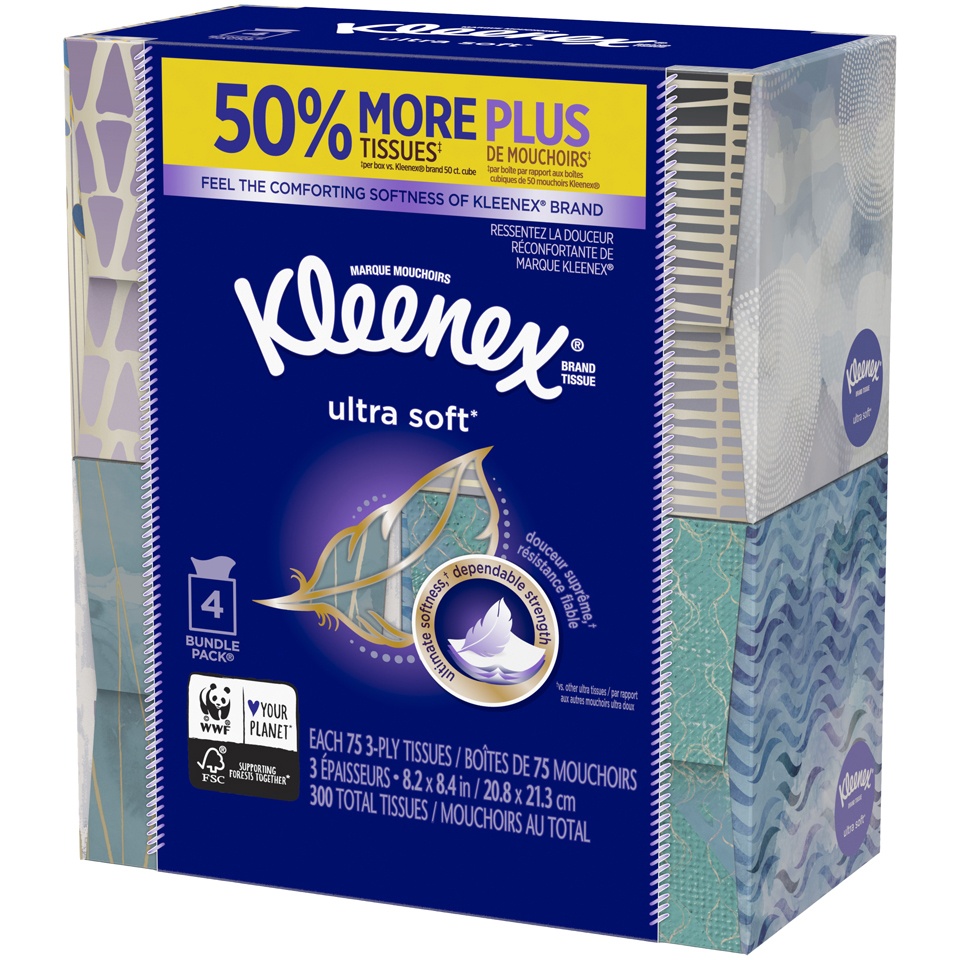 slide 3 of 3, Kleenex Ultra Soft Facial Tissue, 4 pk; 75 ct