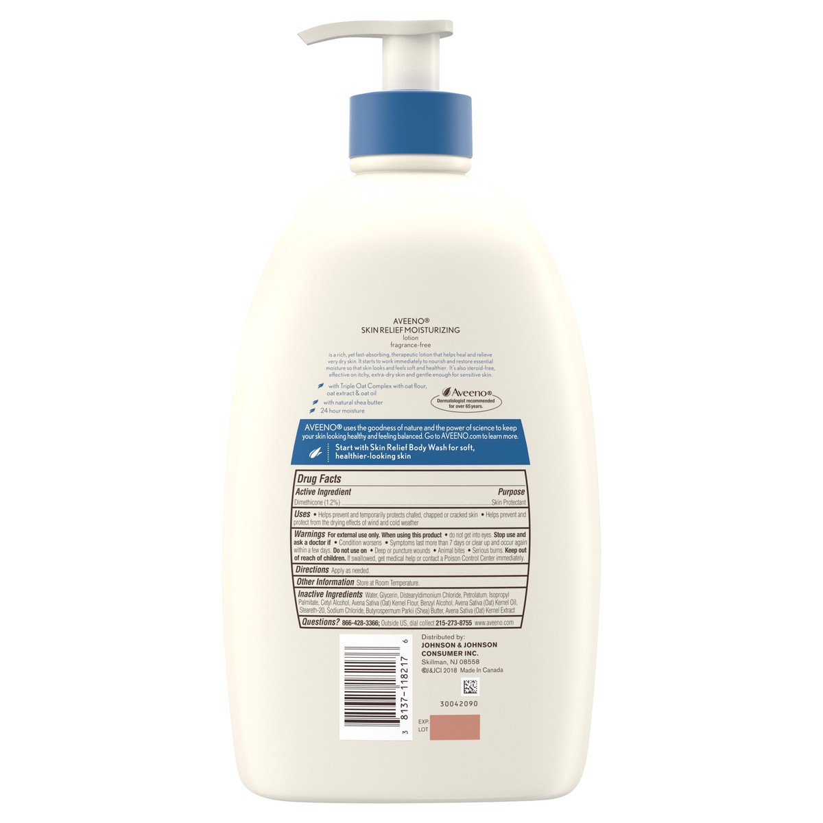 slide 3 of 7, Aveeno Skin Relief Moisturizing Lotion for Very Dry Skin with Soothing Triple Oat & Shea Butter Formula, Dimethicone Skin Protectant Helps Heal Itchy, Dry Skin, Fragrance-Free, 33 fl. oz, 33 fl oz