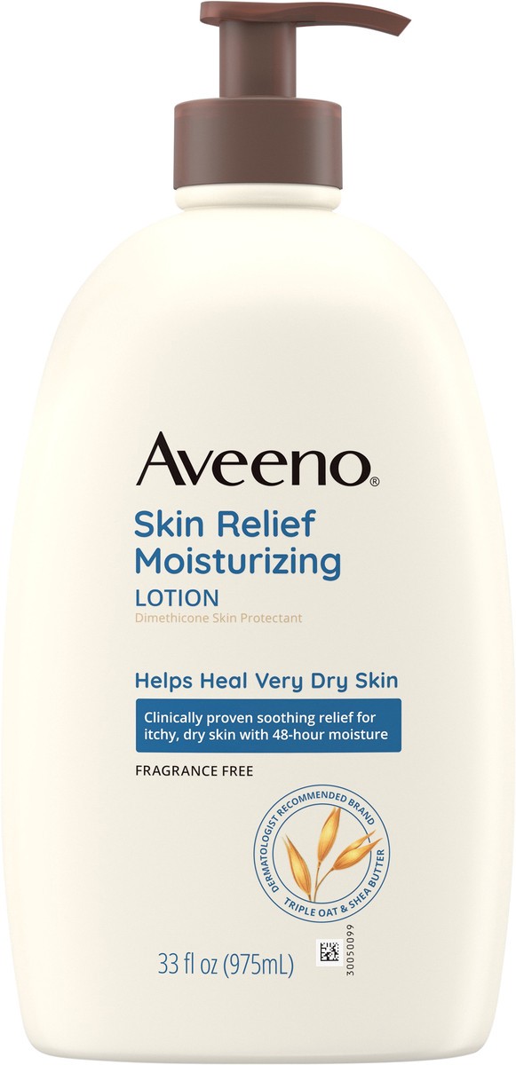 slide 7 of 7, Aveeno Skin Relief Moisturizing Lotion for Very Dry Skin with Soothing Triple Oat & Shea Butter Formula, Dimethicone Skin Protectant Helps Heal Itchy, Dry Skin, Fragrance-Free, 33 fl. oz, 33 fl oz