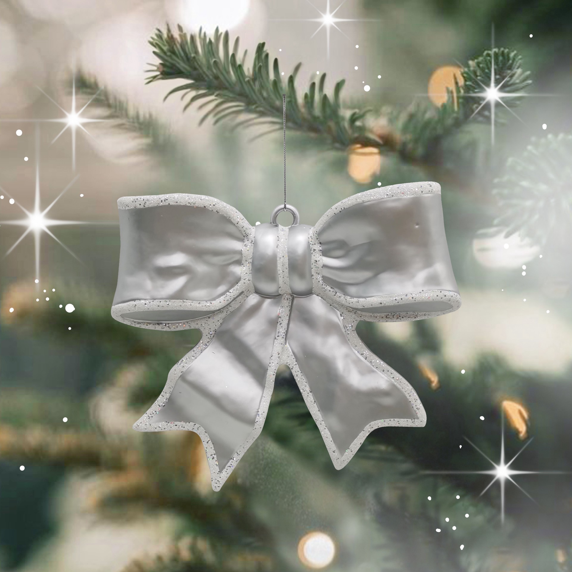 slide 2 of 2, 9.25" Silver Bow Ornament By Ashland, 9.25 in x 2.25 in x 8 in