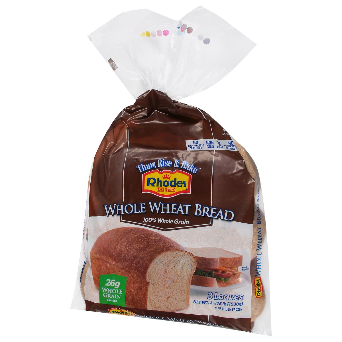 slide 3 of 9, Rhodes Bake-N-Serv 100% Whole Wheat Bread Dough, 3 ct