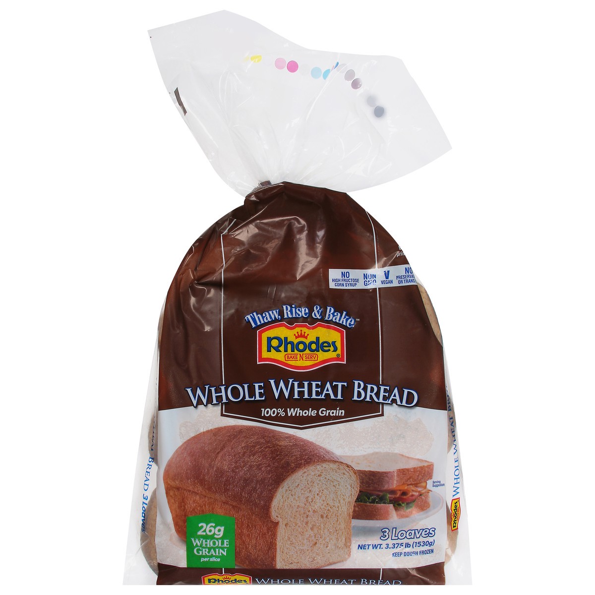 slide 1 of 9, Rhodes Bake-N-Serv 100% Whole Wheat Bread Dough, 3 ct