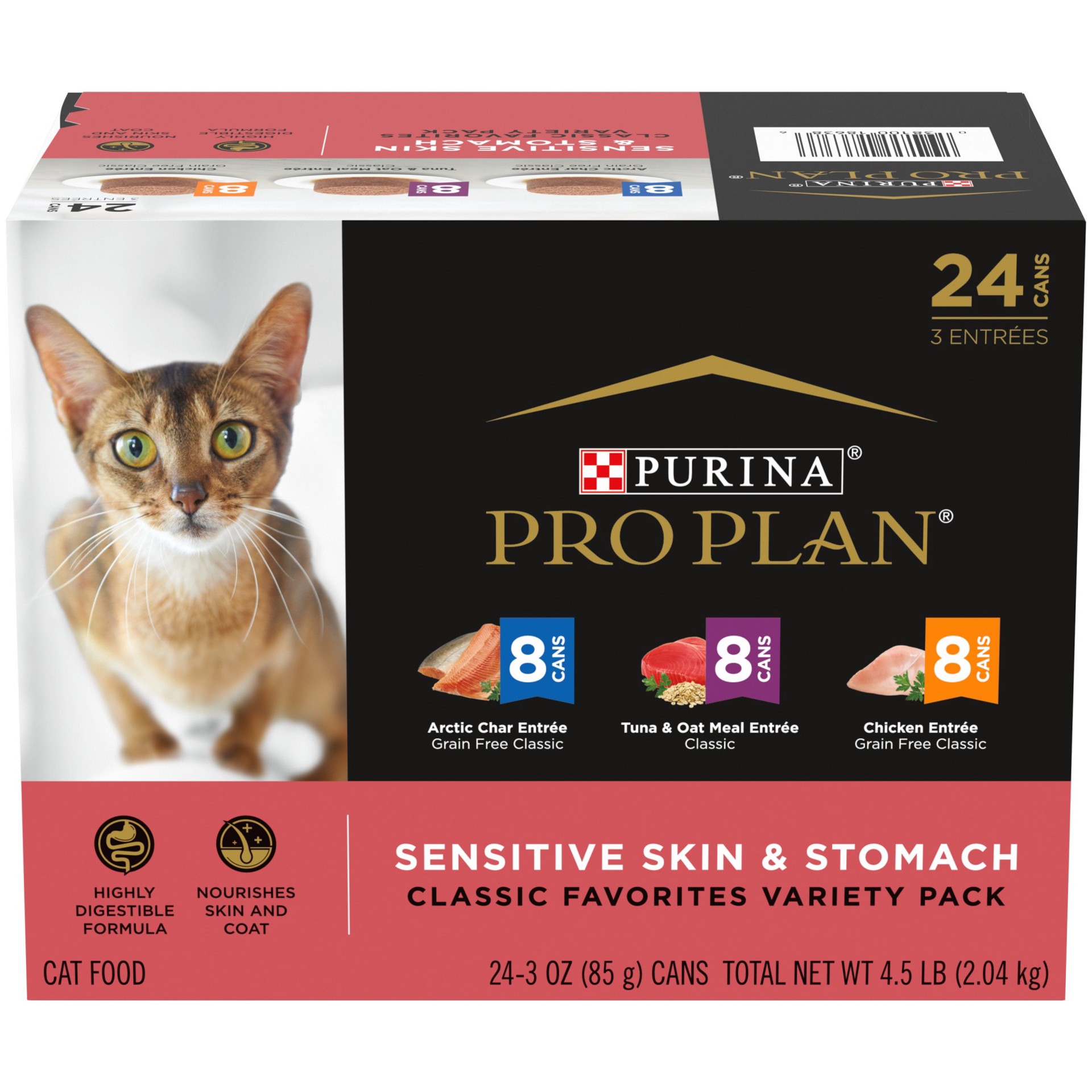 slide 1 of 7, Purina Pro Plan Sensitive Skin and Stomach Wet Cat Food Variety Pack, Sensitive Skin and Stomach Entrees, 4.5 lb