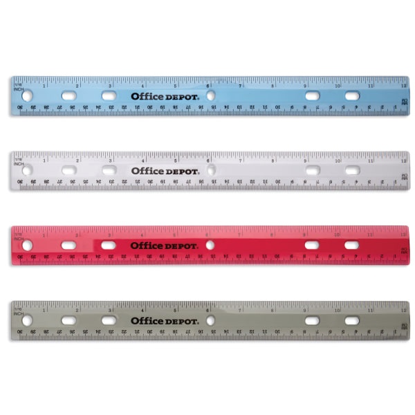 slide 1 of 1, Office Depot Brand Transparent Plastic Ruler For Binders, 12'', Assorted Colors (No Color Choice), 1 ct
