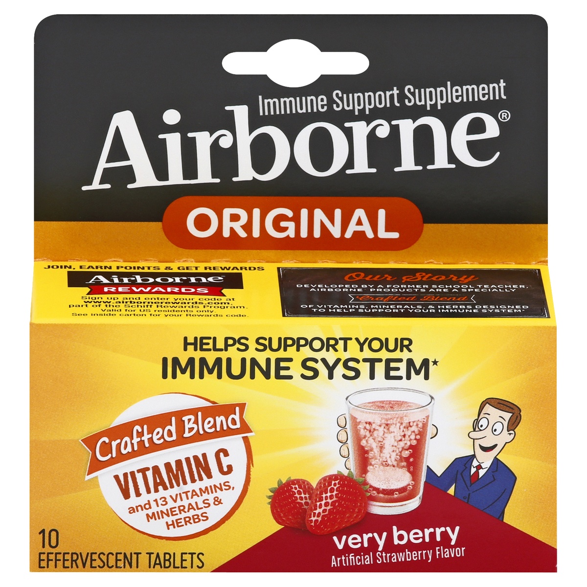 slide 1 of 1, Airborne Original Immune Support Supplement Very Berry Flavor Tablets, 10 ct